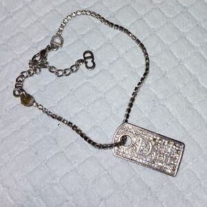 Christian Dior Rhinestone Tag Logo Bracelet